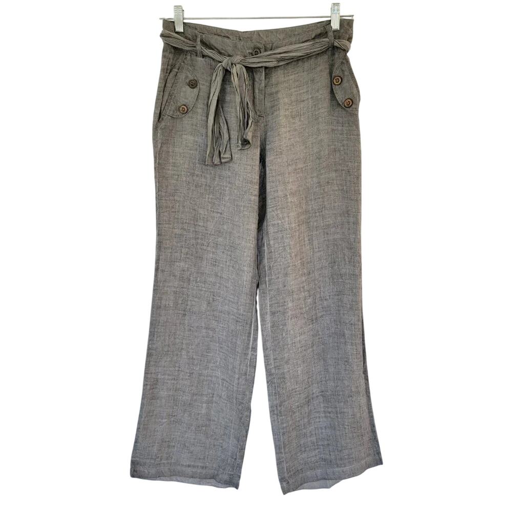 Elan Casual Pants Straight Leg Ramie Breathable Pants Gray Womens Size S